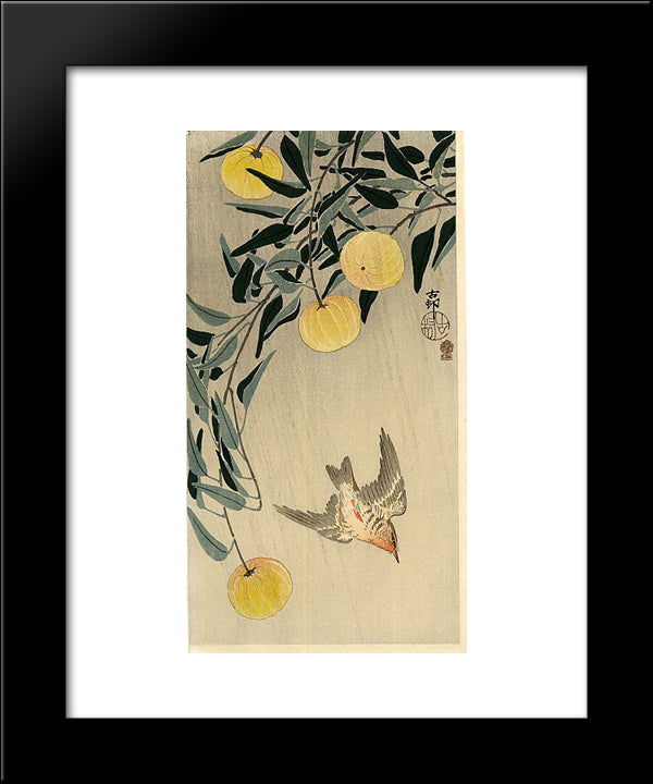 Cuckoo - Early Summer'S Rain 20x24 Black Modern Wood Framed Art Print Poster by Koson, Ohara