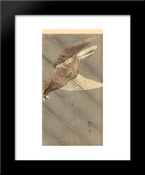 Eagle In Descent 20x24 Black Modern Wood Framed Art Print Poster by Koson, Ohara