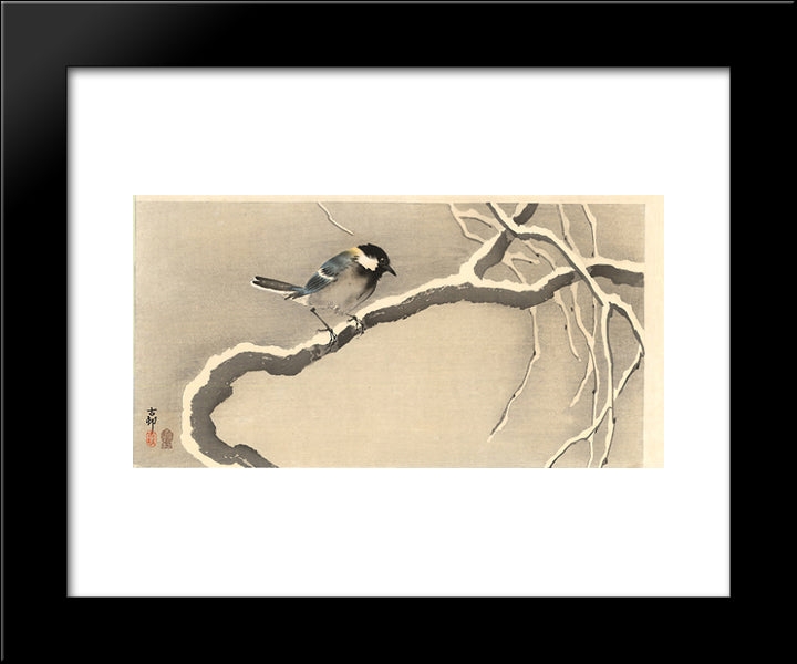 Giant Tit On Snowy Branch 20x24 Black Modern Wood Framed Art Print Poster by Koson, Ohara