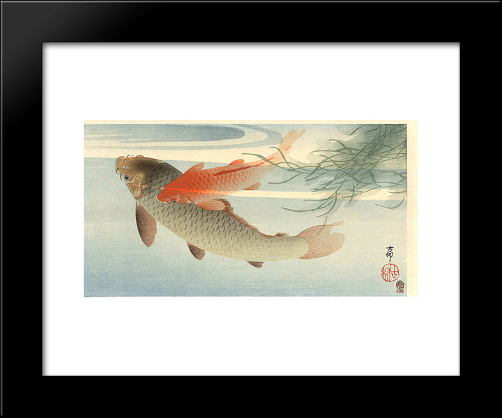 Golden Carp 20x24 Black Modern Wood Framed Art Print Poster by Koson, Ohara