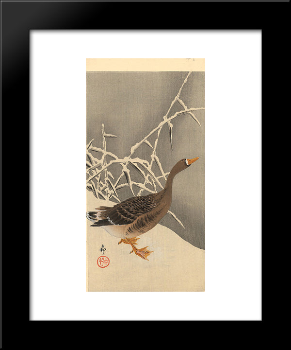 Goose On The Snow 20x24 Black Modern Wood Framed Art Print Poster by Koson, Ohara