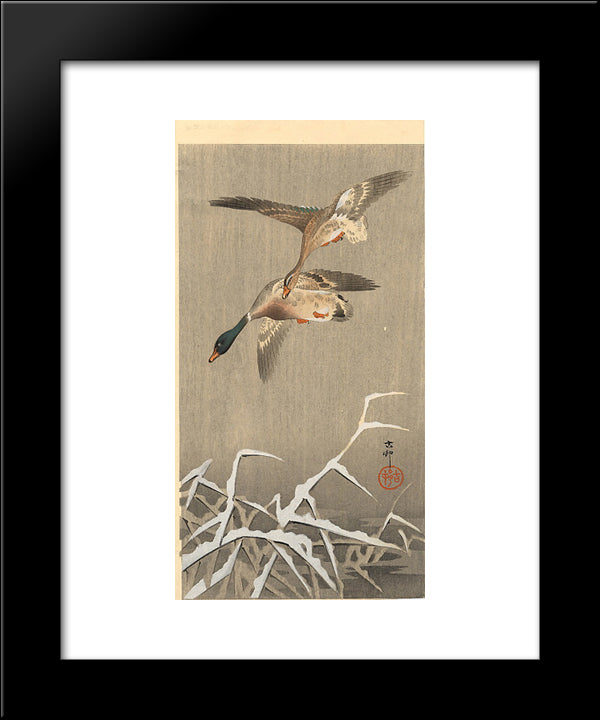 Mallards 20x24 Black Modern Wood Framed Art Print Poster by Koson, Ohara