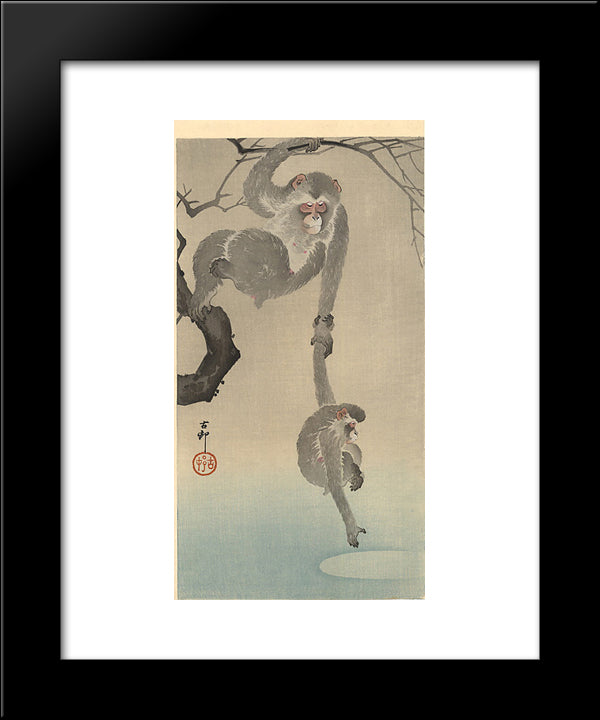 Monkey With Her Child 20x24 Black Modern Wood Framed Art Print Poster by Koson, Ohara