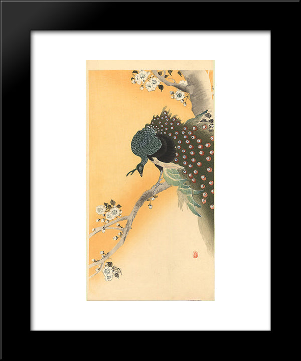 Peacock 20x24 Black Modern Wood Framed Art Print Poster by Koson, Ohara
