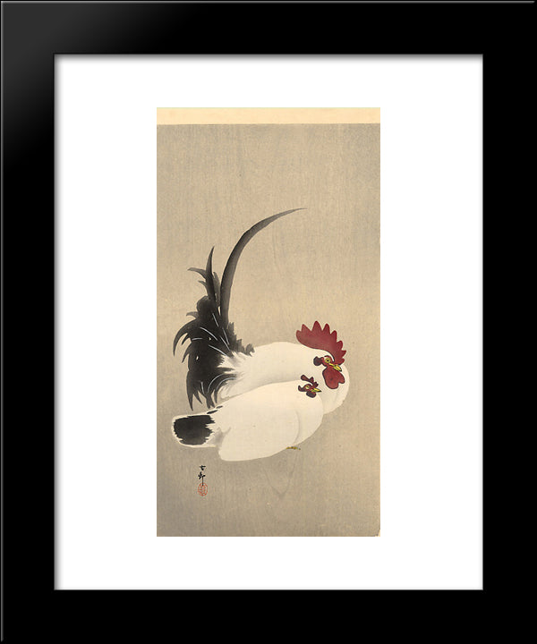 Rooster And Hen 20x24 Black Modern Wood Framed Art Print Poster by Koson, Ohara