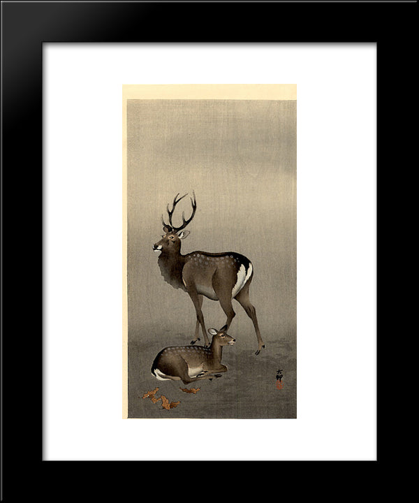Stag And Recumbent Doe 20x24 Black Modern Wood Framed Art Print Poster by Koson, Ohara