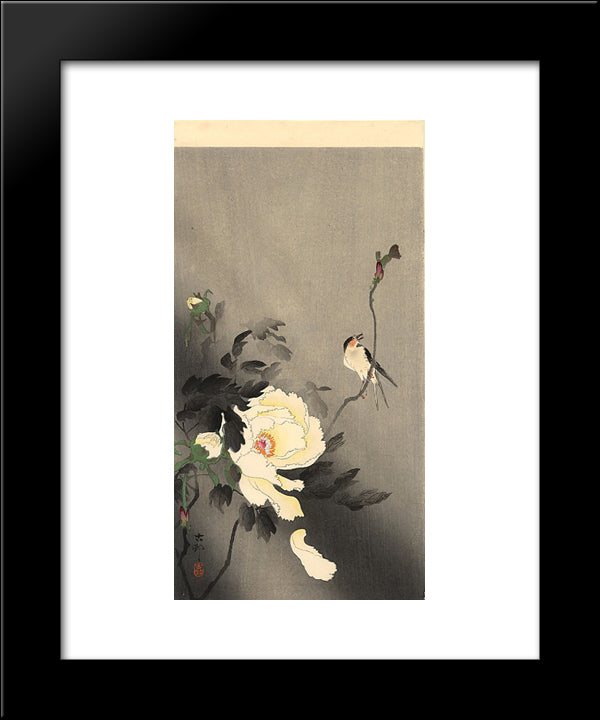 Swallow With Peony 20x24 Black Modern Wood Framed Art Print Poster by Koson, Ohara