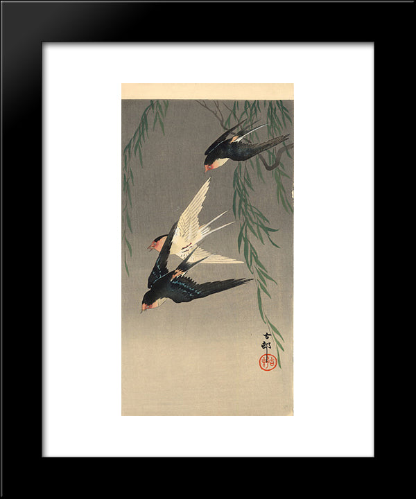 Swallows In Flight 20x24 Black Modern Wood Framed Art Print Poster by Koson, Ohara