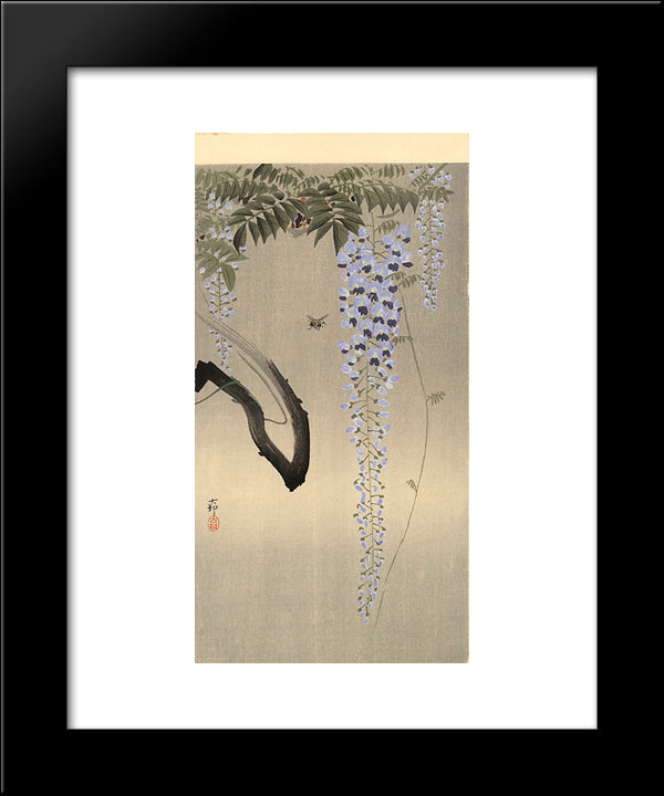 Wisteria And Bee 20x24 Black Modern Wood Framed Art Print Poster by Koson, Ohara