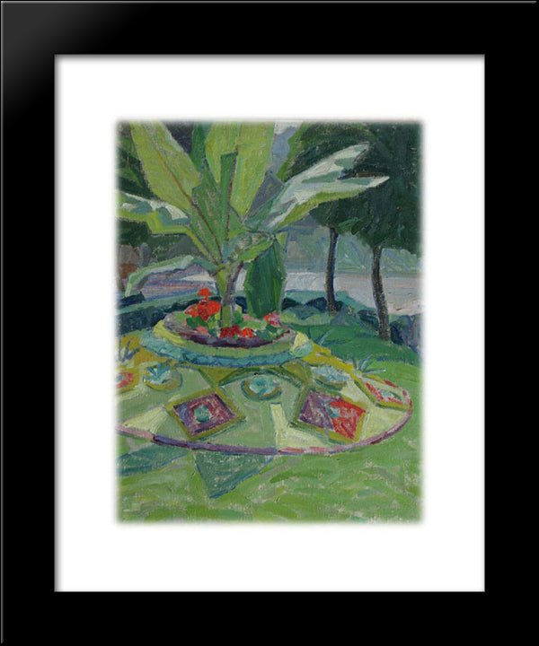 Landscape With Palm Tree And Blooming Flowerbed 20x24 Black Modern Wood Framed Art Print Poster by Bogomazov, Oleksandr