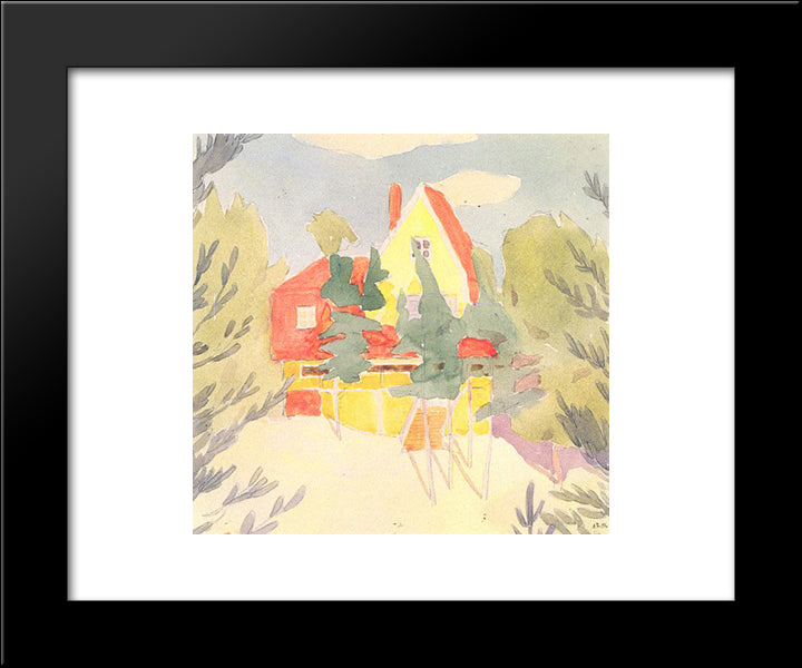 Landscape With The House With Red Roof 20x24 Black Modern Wood Framed Art Print Poster by Bogomazov, Oleksandr