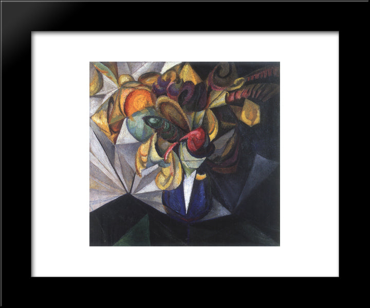 Still Life With Flowers 20x24 Black Modern Wood Framed Art Print Poster by Bogomazov, Oleksandr