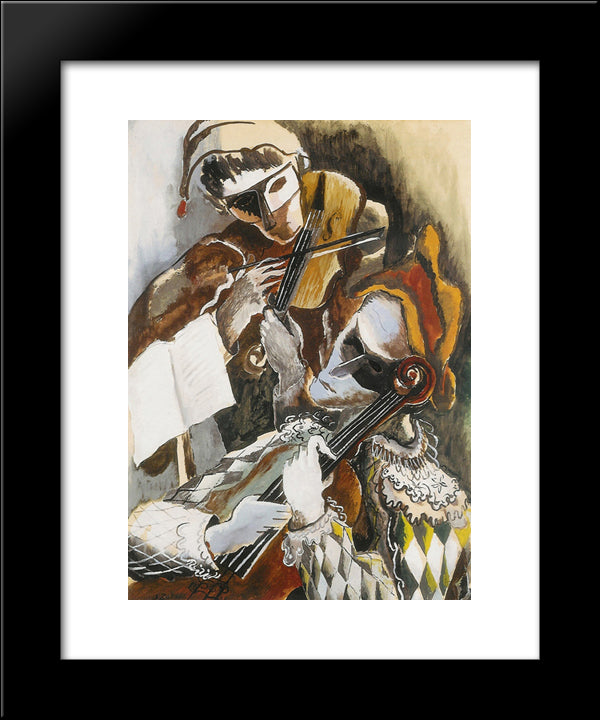Harlequins Violinists Hidden 20x24 Black Modern Wood Framed Art Print Poster by Zadkine, Ossip