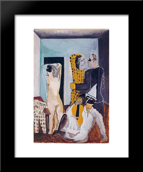 Masquerade Gold Guitarist 20x24 Black Modern Wood Framed Art Print Poster by Zadkine, Ossip