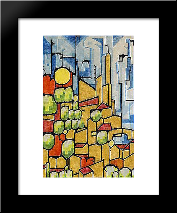 Staden Pa Berget 20x24 Black Modern Wood Framed Art Print Poster by Carlsund, Otto Gustav