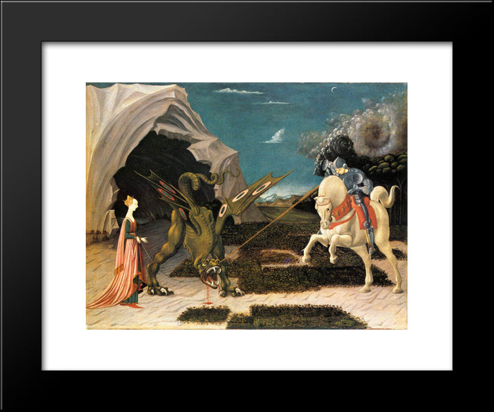 St. George And The Dragon 20x24 Black Modern Wood Framed Art Print Poster by Uccello, Paolo