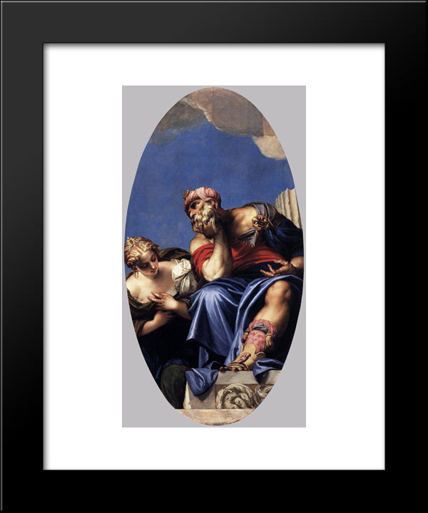 Aged Oriental With A Young Woman 20x24 Black Modern Wood Framed Art Print Poster by Veronese, Paolo