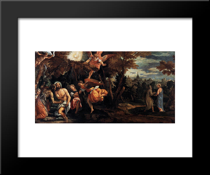 Baptism And Temptation Of Christ 20x24 Black Modern Wood Framed Art Print Poster by Veronese, Paolo