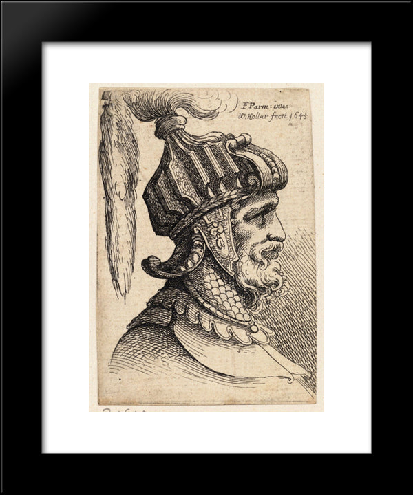 Helmet With Long Plume And Chin Strap 20x24 Black Modern Wood Framed Art Print Poster by Parmigianino