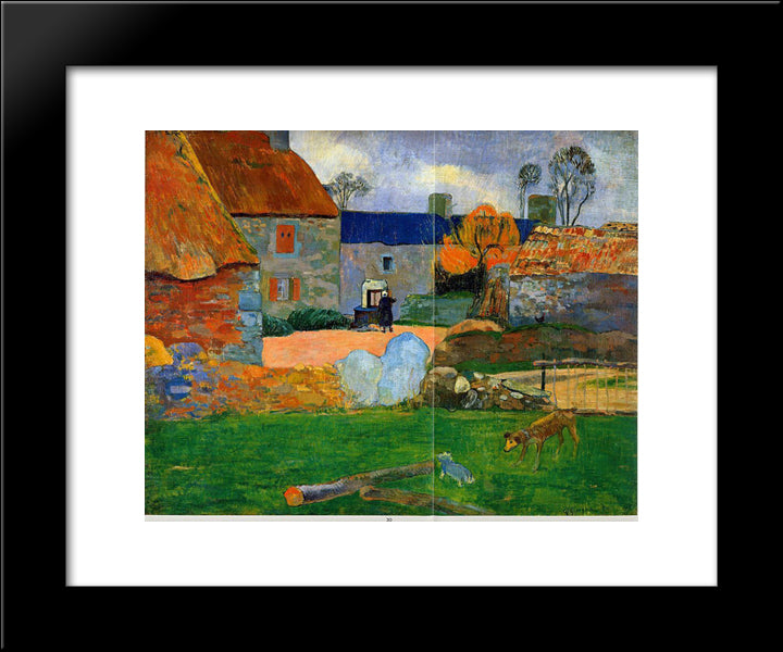 A Blue Roof (Farm In Pouldu) 20x24 Black Modern Wood Framed Art Print Poster by Gauguin, Paul