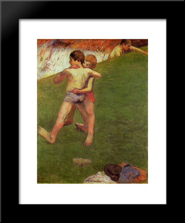 Breton Boys Wrestling 20x24 Black Modern Wood Framed Art Print Poster by Gauguin, Paul