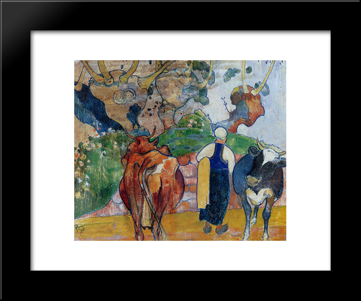 Peasant Woman And Cows In A Landscape 20x24 Black Modern Wood Framed Art Print Poster by Gauguin, Paul