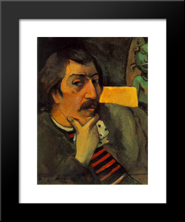 Self Portrait With The Idol 20x24 Black Modern Wood Framed Art Print Poster by Gauguin, Paul