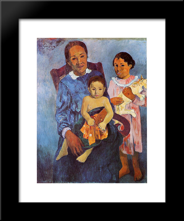 Tahitian Woman And Two Children 20x24 Black Modern Wood Framed Art Print Poster by Gauguin, Paul
