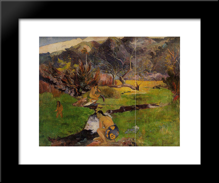 Tahitian Woman Near River 20x24 Black Modern Wood Framed Art Print Poster by Gauguin, Paul