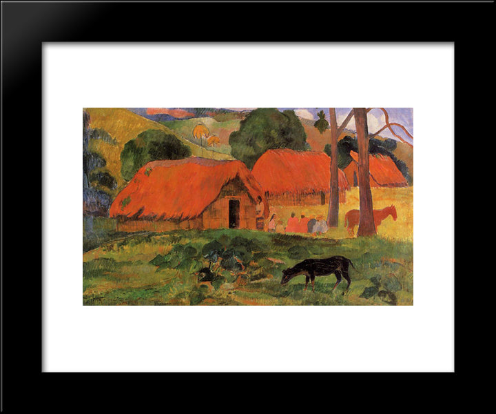 The Three Huts 20x24 Black Modern Wood Framed Art Print Poster by Gauguin, Paul