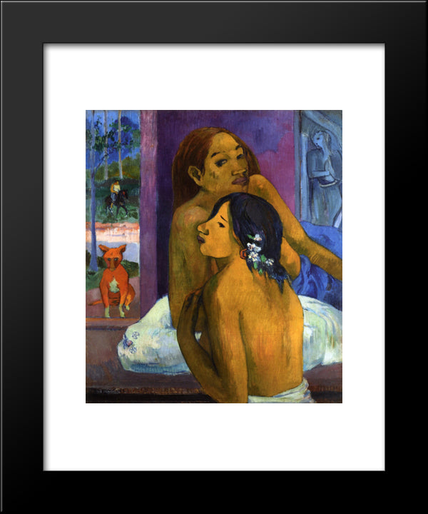 Two Women (Flowered Hair) 20x24 Black Modern Wood Framed Art Print Poster by Gauguin, Paul