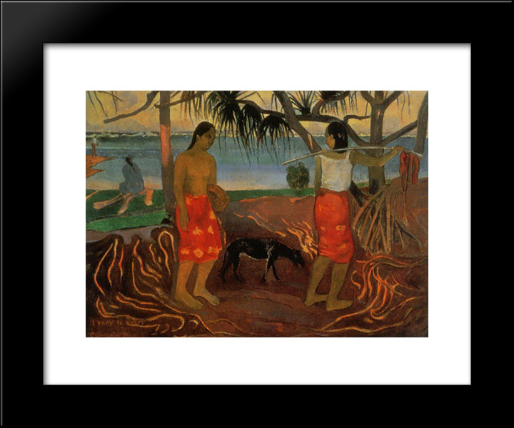 Under The Pandanus 20x24 Black Modern Wood Framed Art Print Poster by Gauguin, Paul