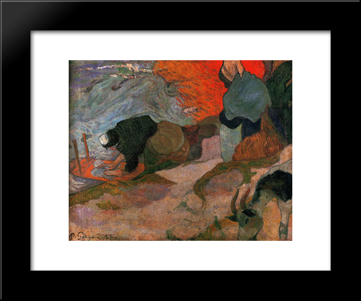 Washerwomen 20x24 Black Modern Wood Framed Art Print Poster by Gauguin, Paul