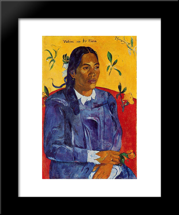 Woman With A Flower 20x24 Black Modern Wood Framed Art Print Poster by Gauguin, Paul