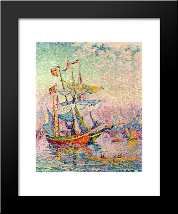 Le Corne D'Or, Le Pont 20x24 Black Modern Wood Framed Art Print Poster by Signac, Paul