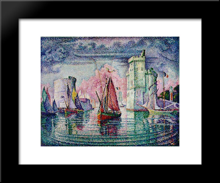 Port Of La Rochelle 20x24 Black Modern Wood Framed Art Print Poster by Signac, Paul