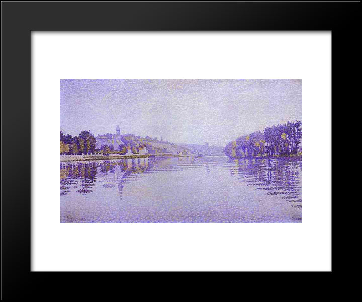 River'S Edge The Siene At Herblay 20x24 Black Modern Wood Framed Art Print Poster by Signac, Paul