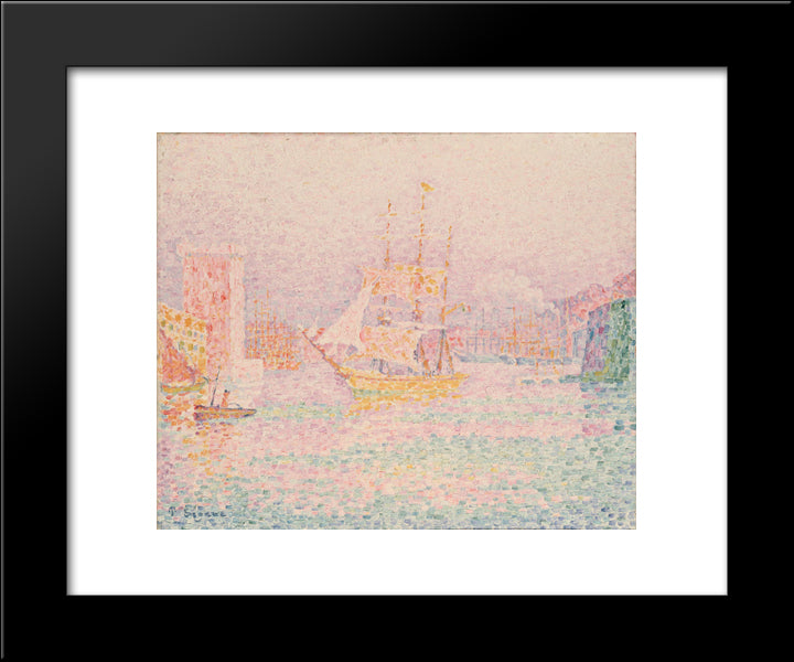 The Harbour At Marseilles 20x24 Black Modern Wood Framed Art Print Poster by Signac, Paul