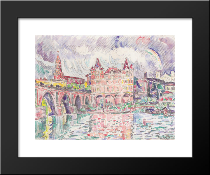 The Look At Montauban In Rain 20x24 Black Modern Wood Framed Art Print Poster by Signac, Paul
