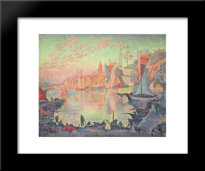 The Port Of Saint Tropez 20x24 Black Modern Wood Framed Art Print Poster by Signac, Paul