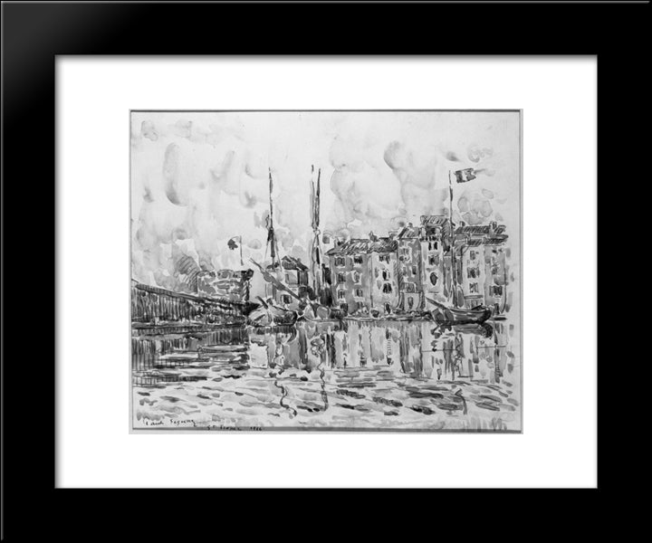 The Port Of St. Tropez 20x24 Black Modern Wood Framed Art Print Poster by Signac, Paul
