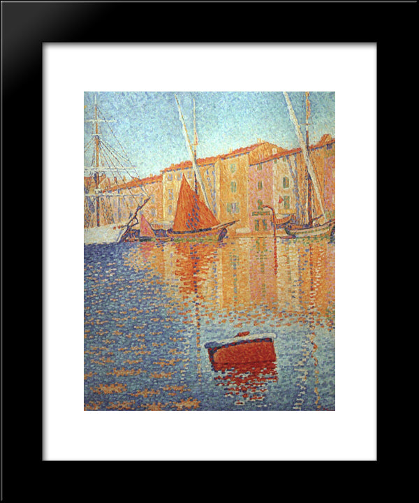 The Red Buoy, Saint Tropez 20x24 Black Modern Wood Framed Art Print Poster by Signac, Paul
