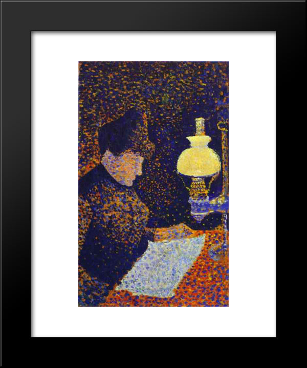 Woman By A Lamp 20x24 Black Modern Wood Framed Art Print Poster by Signac, Paul