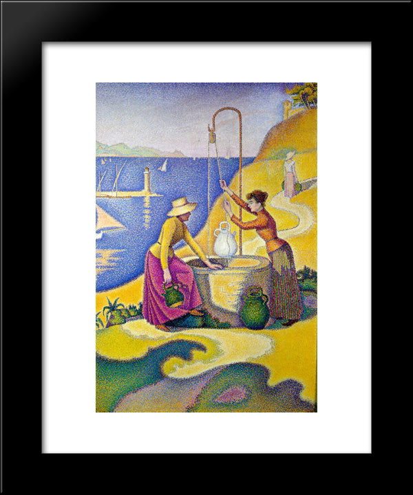 Young Women Of Provence At The Well 20x24 Black Modern Wood Framed Art Print Poster by Signac, Paul