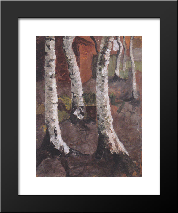 Birch Trunks In Front Of Red Farmstead 20x24 Black Modern Wood Framed Art Print Poster by Modersohn Becker, Paula