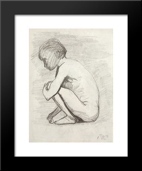 Crouching 20x24 Black Modern Wood Framed Art Print Poster by Modersohn Becker, Paula