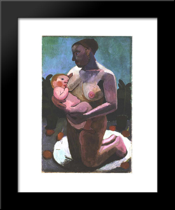 Kneeling Breast Feeding Mother 20x24 Black Modern Wood Framed Art Print Poster by Modersohn Becker, Paula