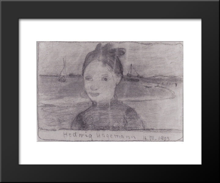 Portrait Of Hedwig Hagemann 20x24 Black Modern Wood Framed Art Print Poster by Modersohn Becker, Paula
