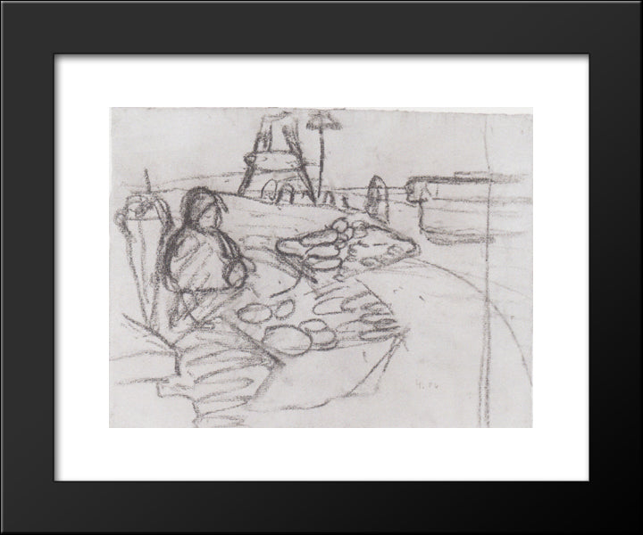 Seated Woman In Market Stalls 20x24 Black Modern Wood Framed Art Print Poster by Modersohn Becker, Paula
