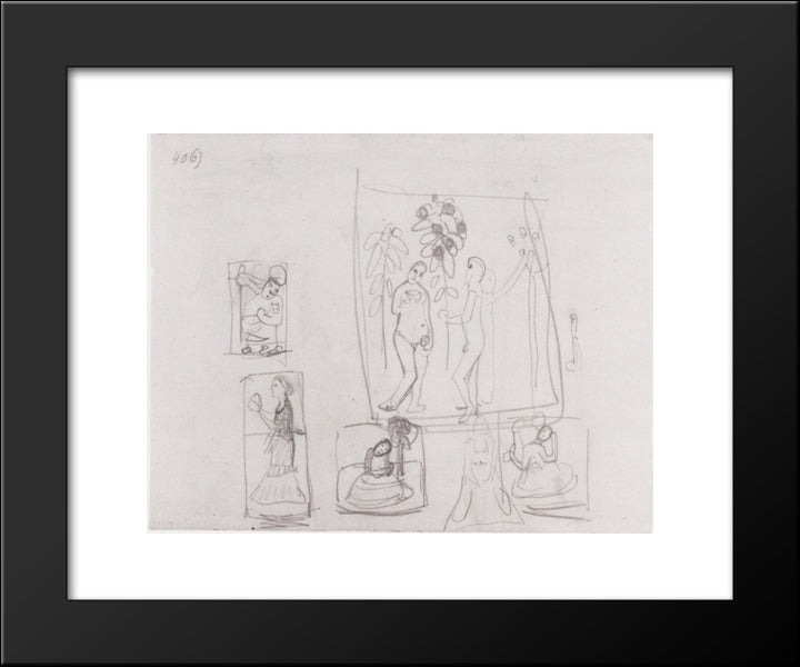 Sketch With Six Figure Compositions 20x24 Black Modern Wood Framed Art Print Poster by Modersohn Becker, Paula